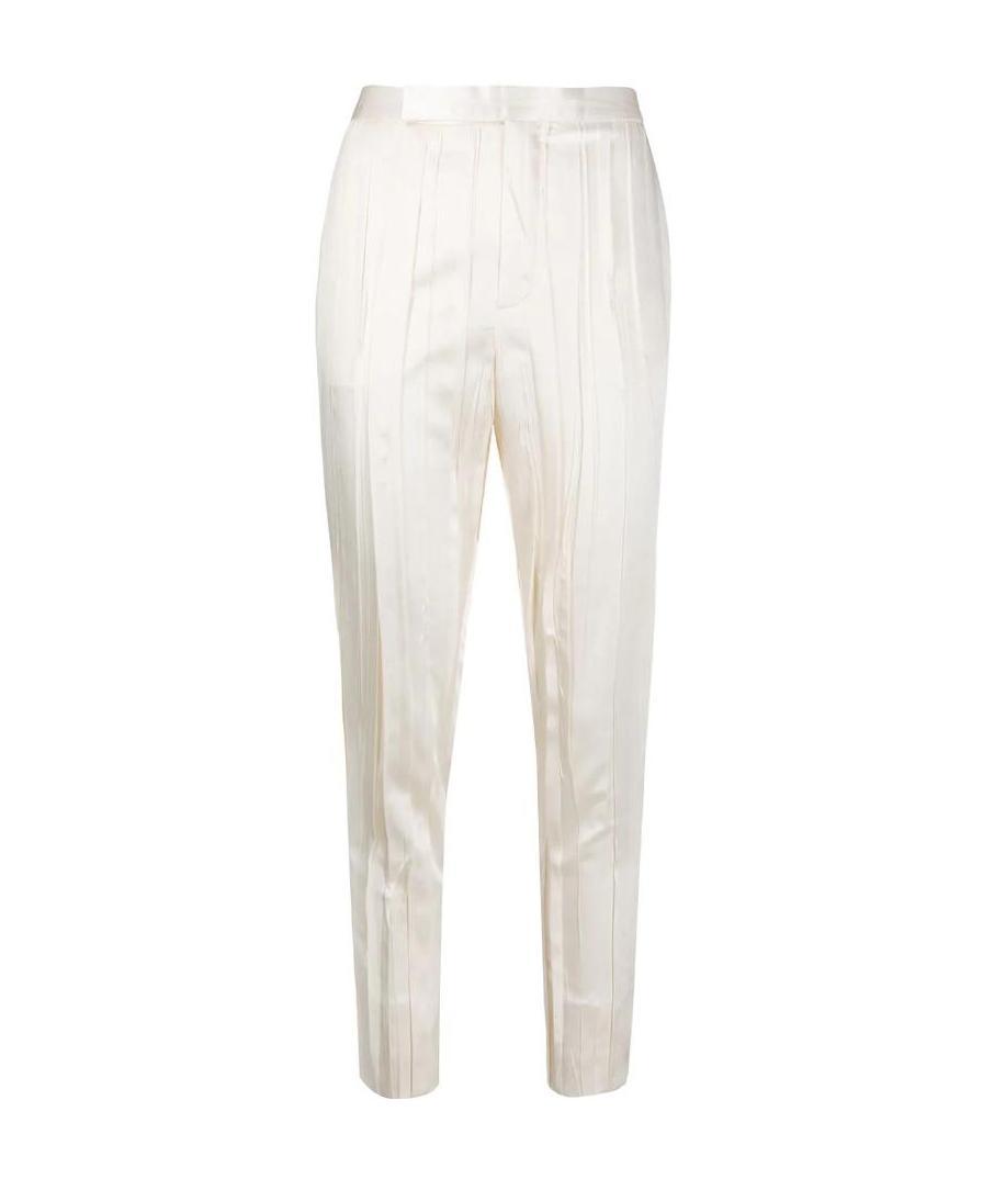 Saint Laurent Crinkle-effect Tailored Trousers In White