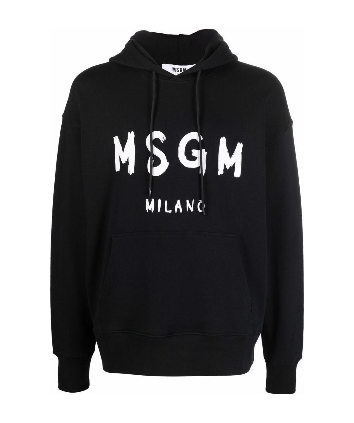 Msgm Logo Print Cotton Hoodie In Black