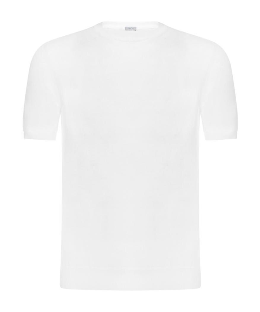 Malo Short-sleeved Fine-knit Sweater In White