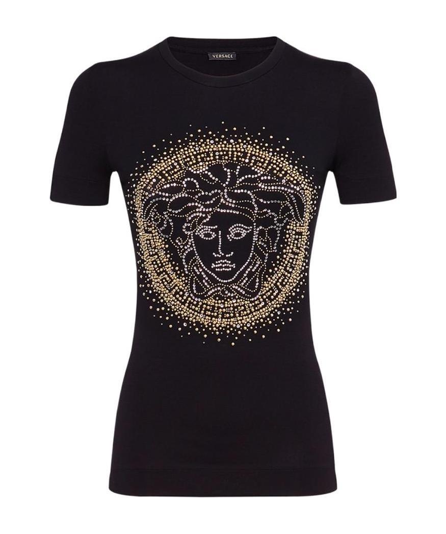 Versace Medusa Head Studded T-shirt In Black