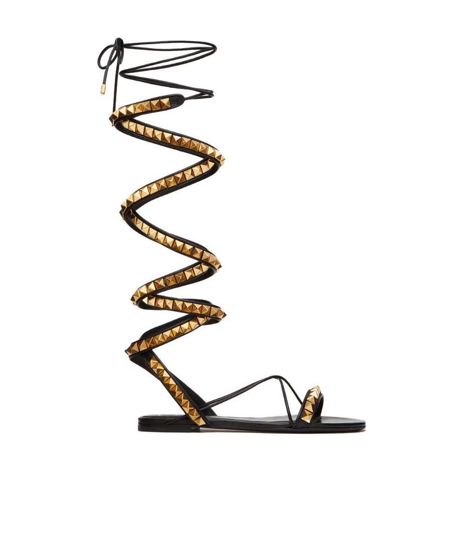 Valentino No Limit Rivet Flat Sandals In Black