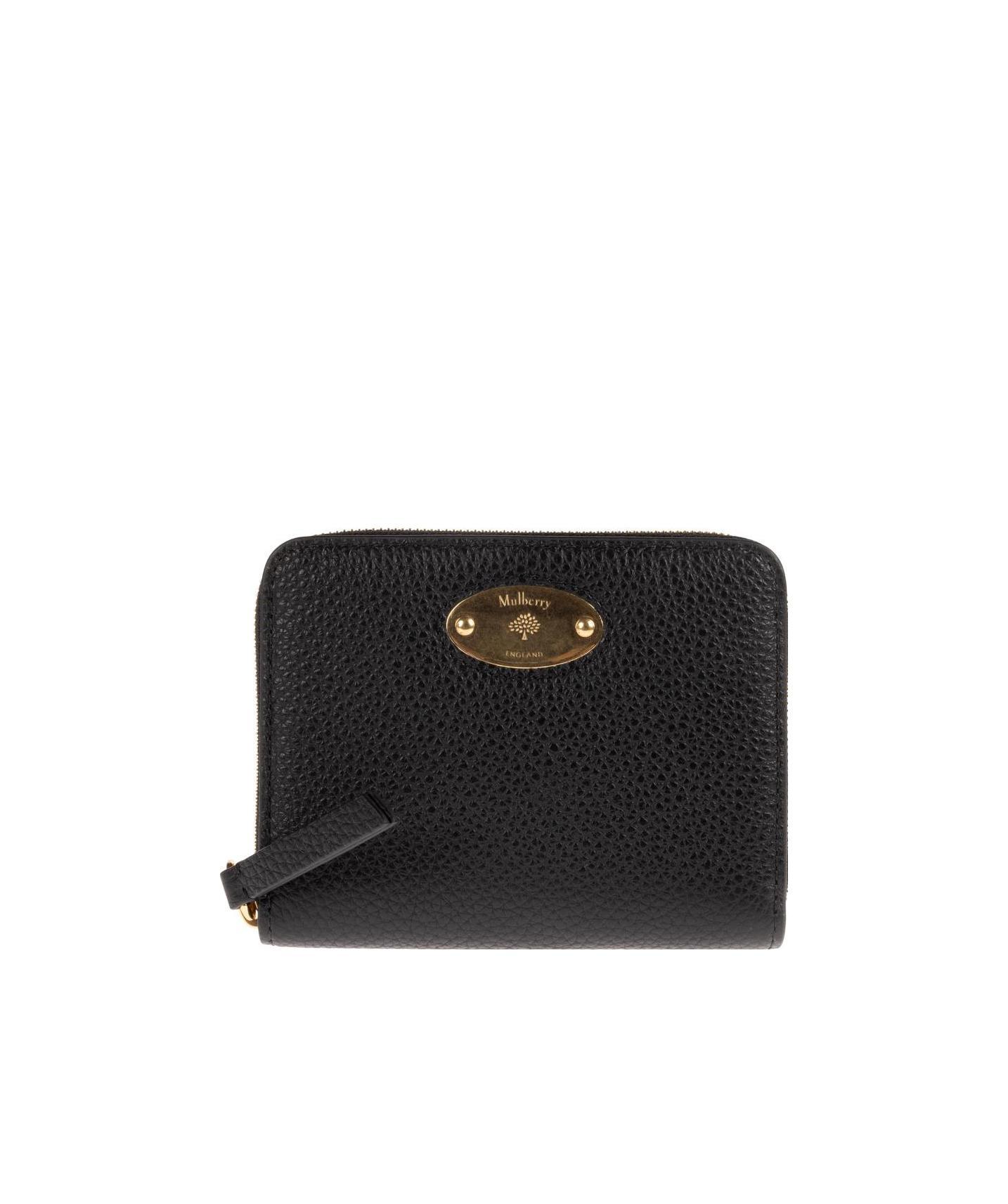 Mulberry Logo Plaque Zip-around Purse In Black