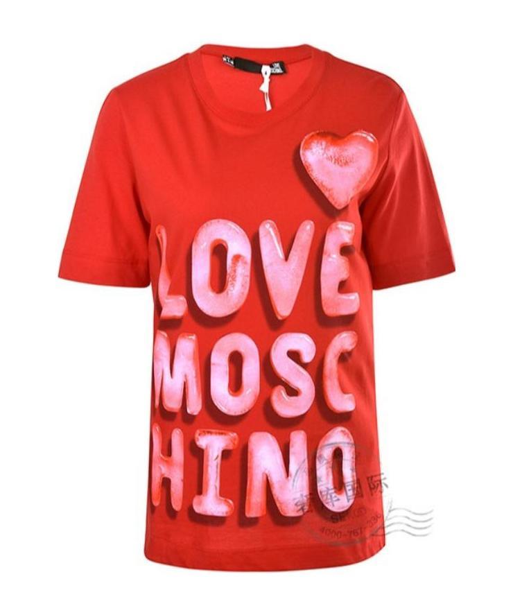 Moschino Love Printed T-shirt With Round Collar And Short Sleeves In Red