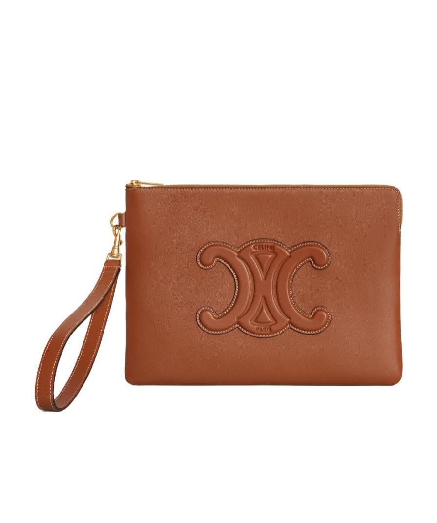 Celine Logo Trumpet Clutch In Brown