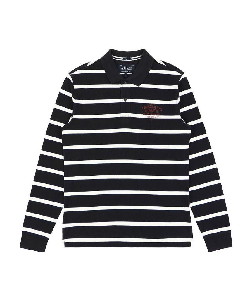 Armani Jeans Logo Striped Polo Shirt In Black