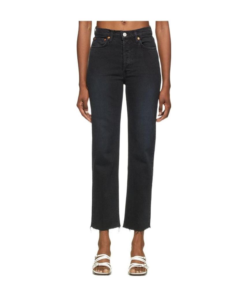 Re/done 70s High Rise Stove Pipe Straight-leg Jeans In Black