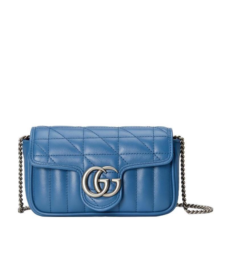Gucci Mini Leather Gg Marmont Shoulder Bag In Blue