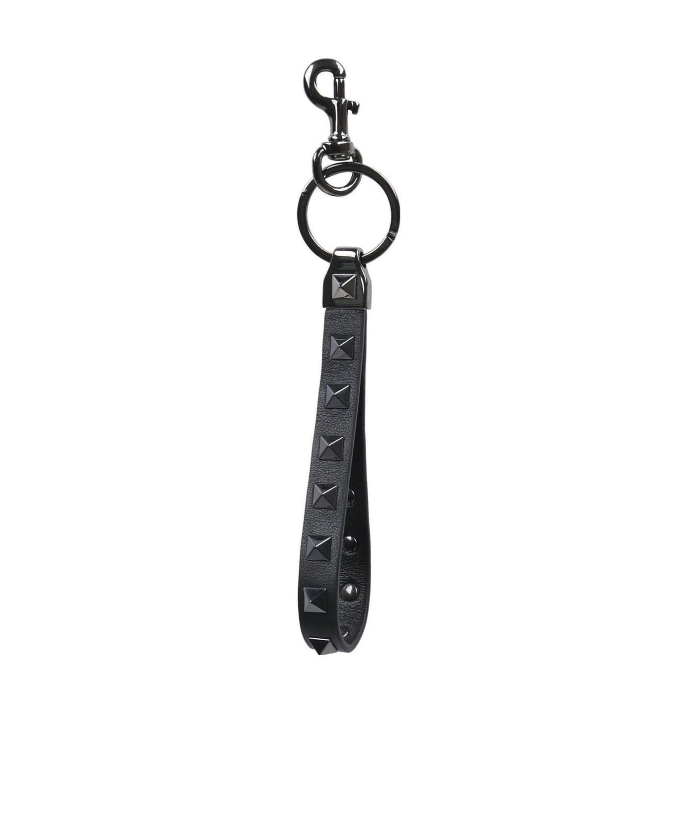Valentino Rockstud Leather Keyring In Black