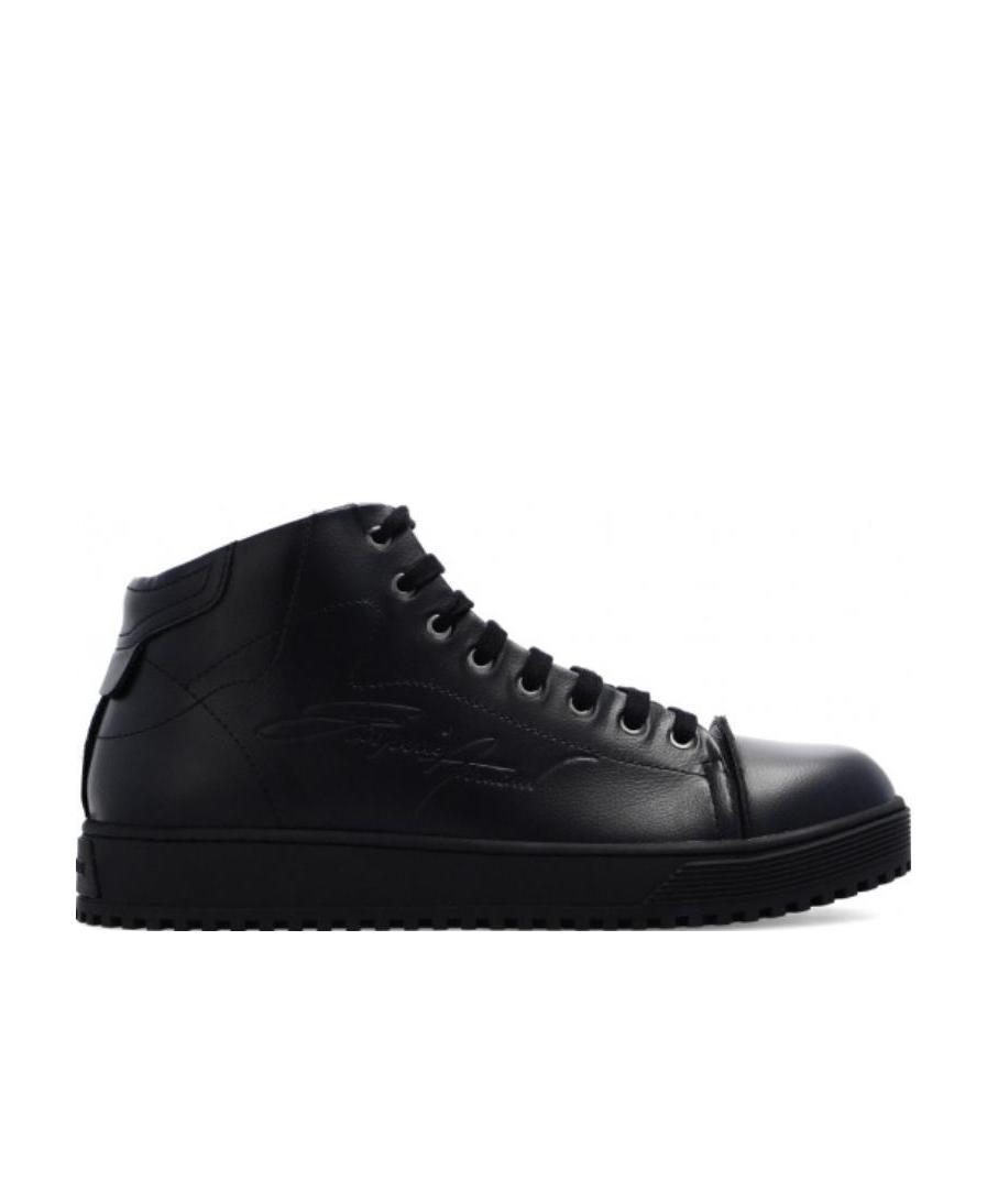 Emporio Armani Embossed-logo Lace-up Trainers In Black