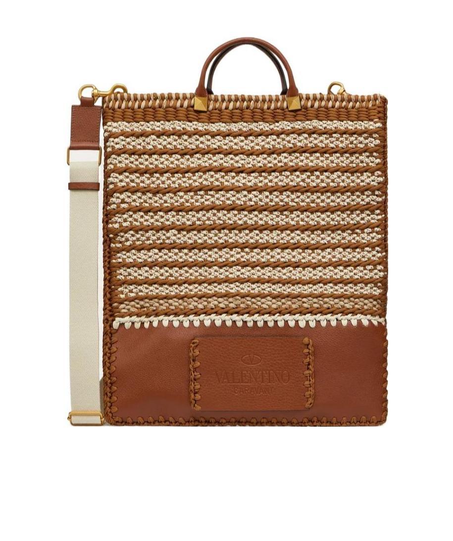 Valentino Identity Woven Tote Bag In Brown
