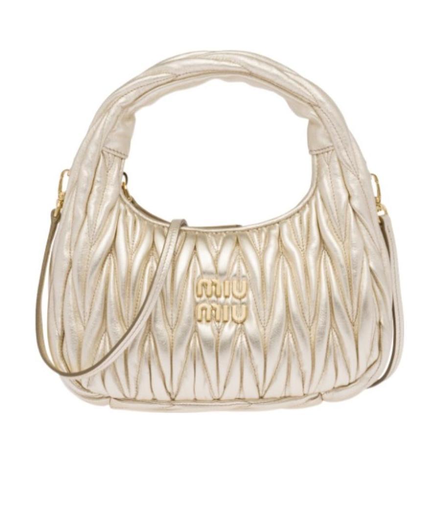 Miu Miu Lamb Leather Quilted Shoulder Bag In Nude