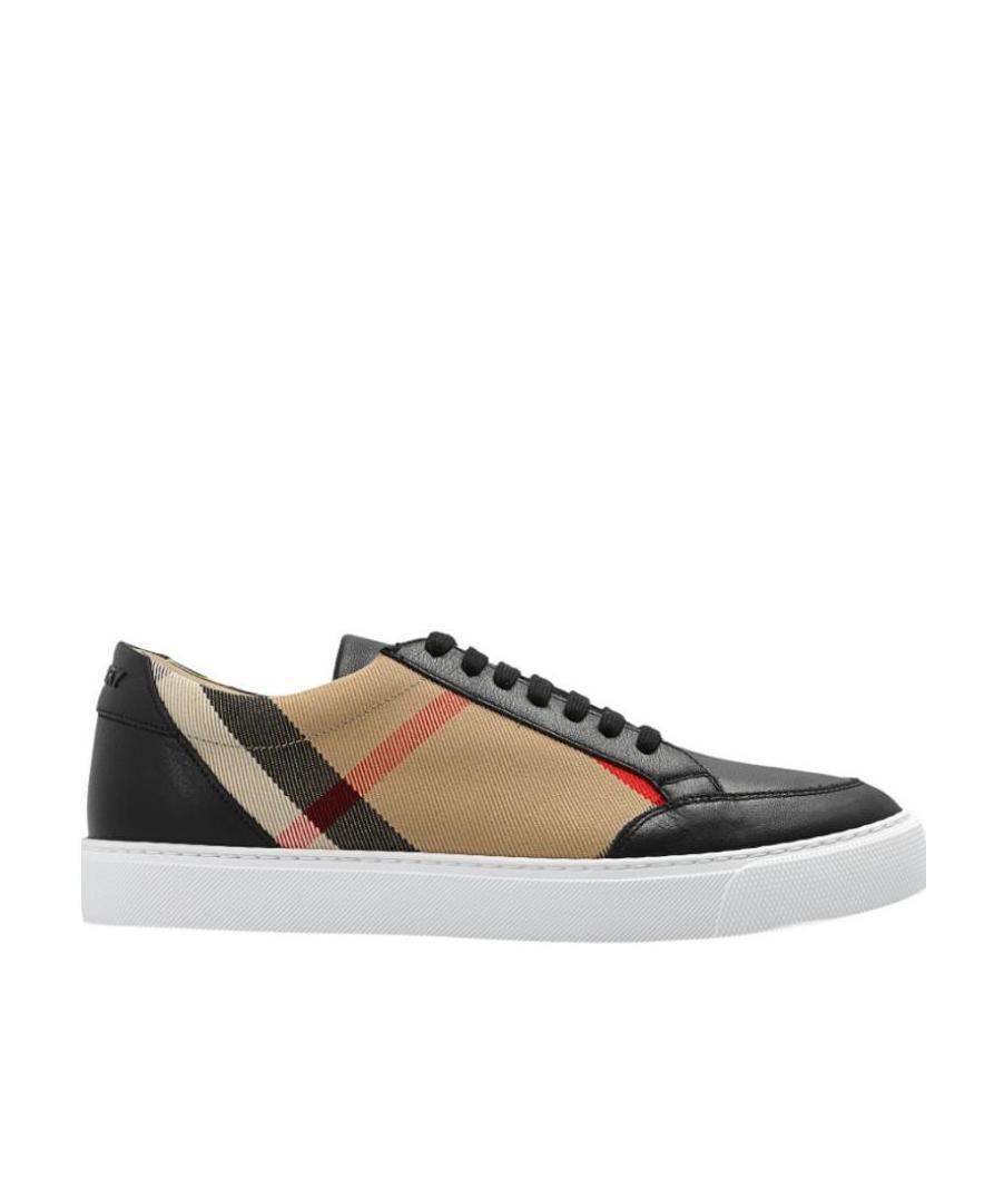 Burberry Check Leather Sneakers In Neutral