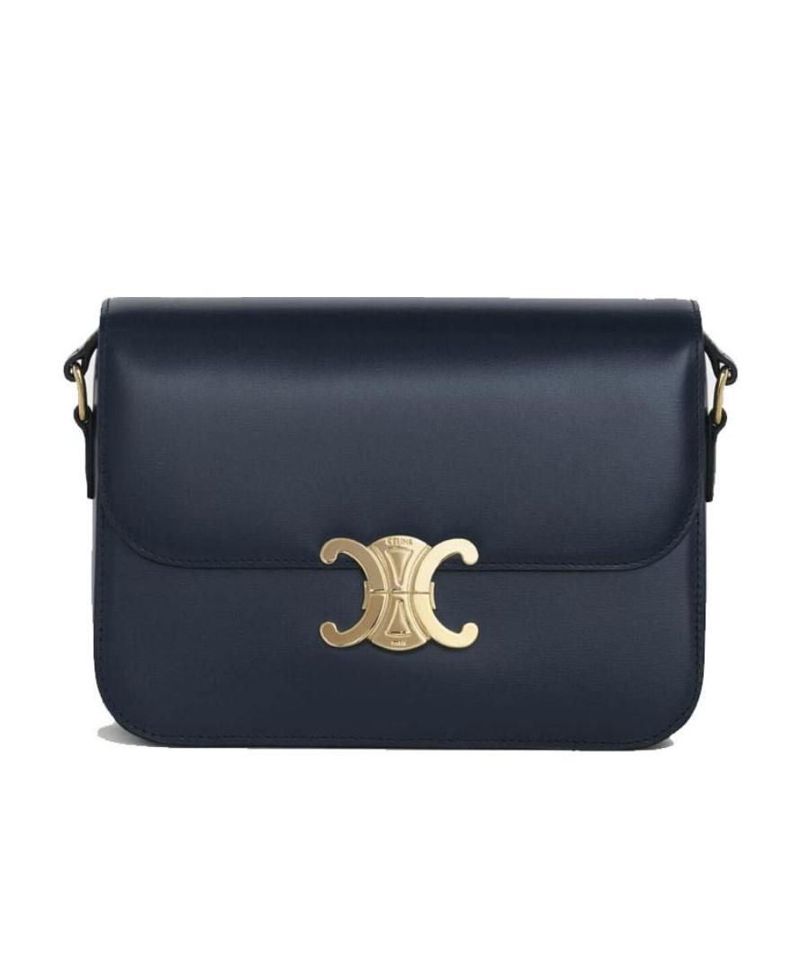 Celine Triomphe Medium Liangze Cattle Leather Handbag In Blue