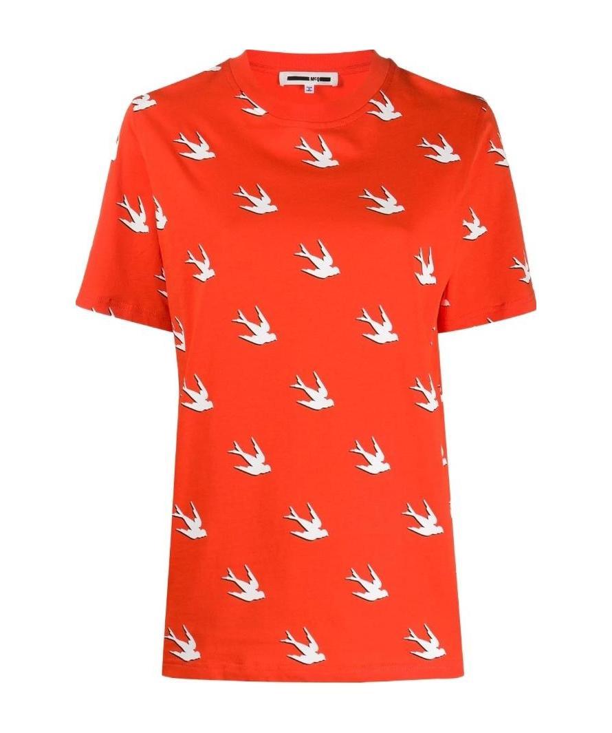 Mcq By Alexander Mcqueen Printed T-shirt With Round Neck In Red