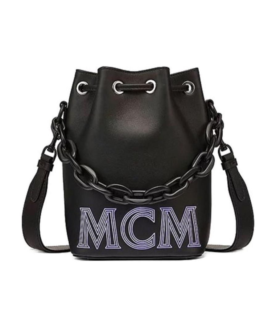Mcm Mini Logo-print Drawstring Bucket Bag In Black
