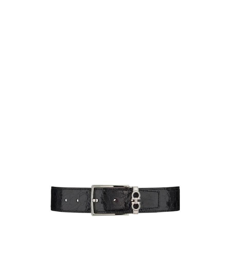 Ferragamo Salvatore Embossed Buckle Belt In Black