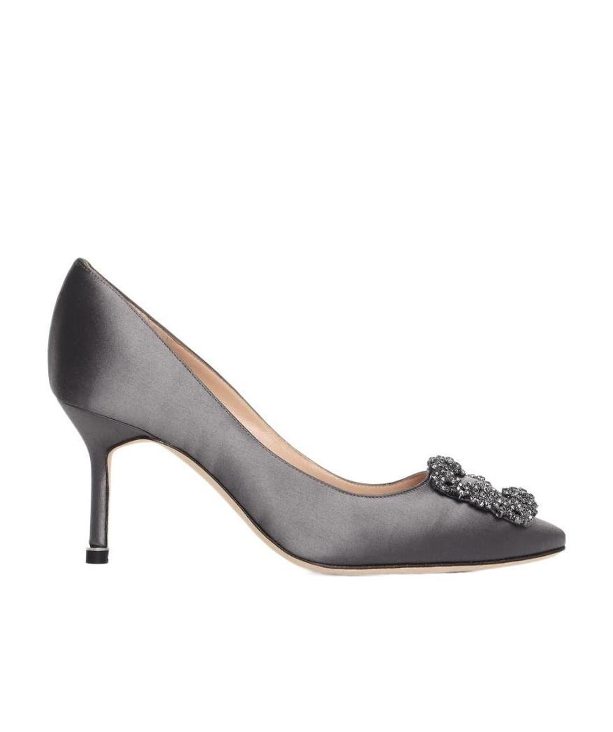 Shop Manolo Blahnik Hangisi 70 Gem Clasp High Heels In Gray
