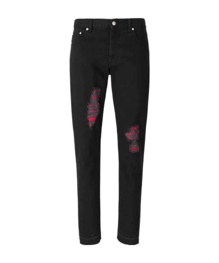 Alexander Mcqueen Ripped-detail Slim-fit Jeans In Black
