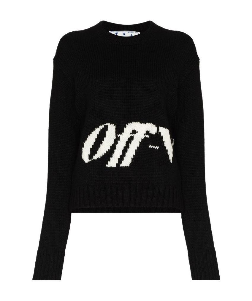Off-white Off White Knt Swtr Cn Ls Logo Intrsa Wl In Black