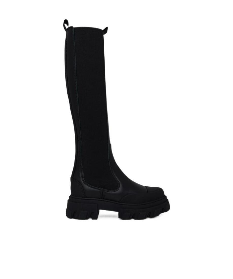 Ganni Knee-high Leather Chelsea Boots In Black