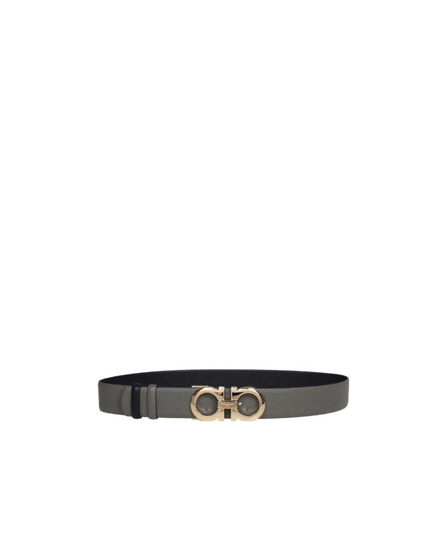 Ferragamo Logo Buckle Double-sided Belt In Black
