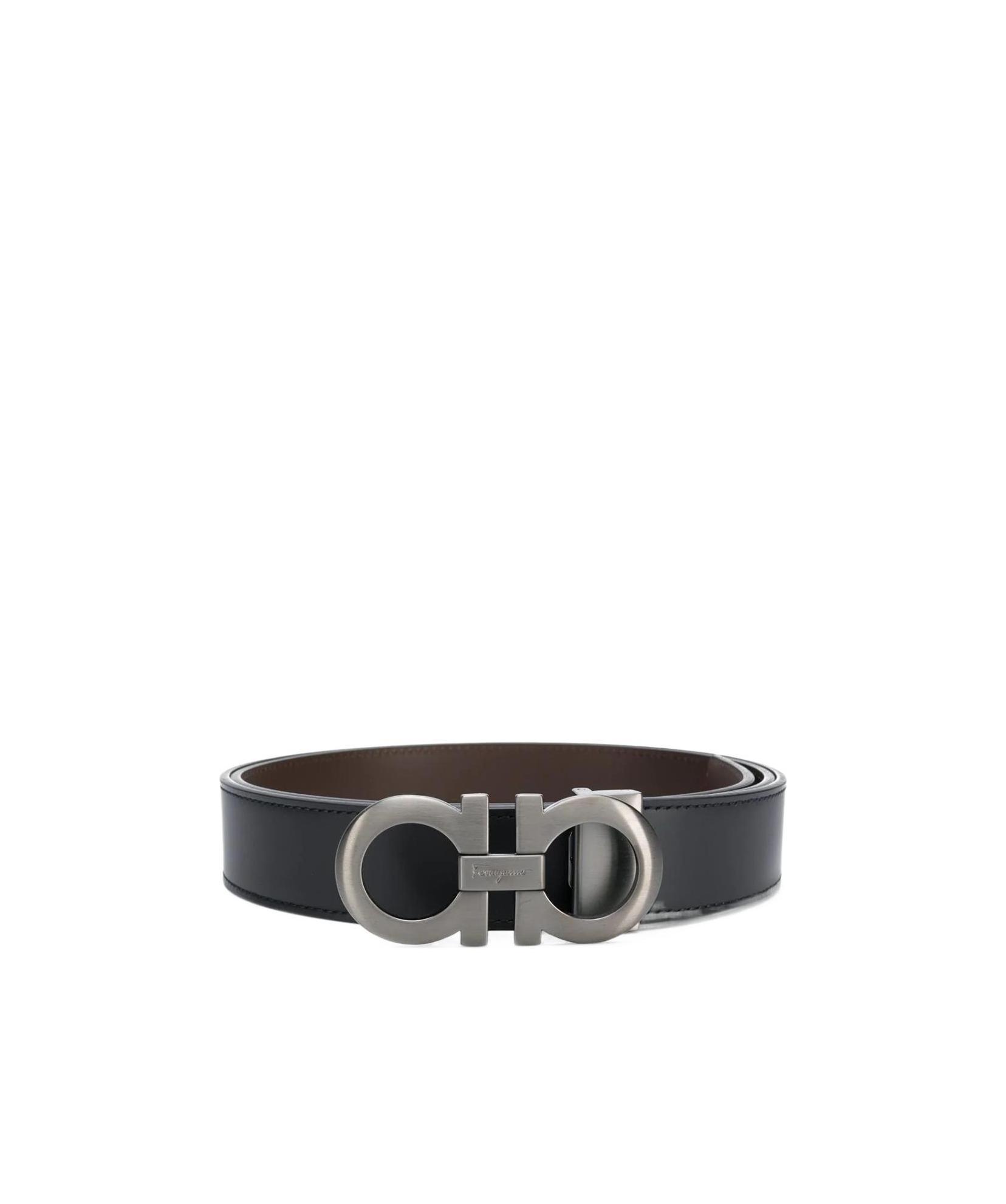 Ferragamo Leather Belt Reversible Gancini Buckle In Black