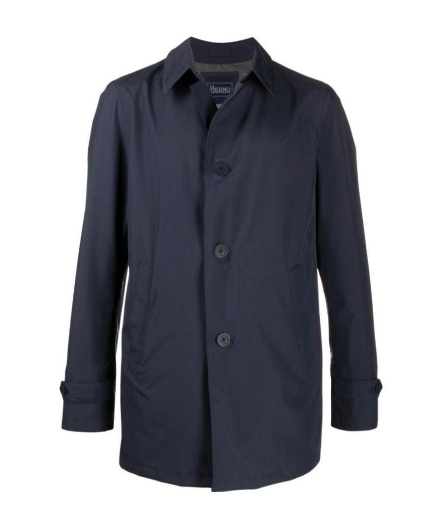 Herno Point-collar Button-through Coat In Blue