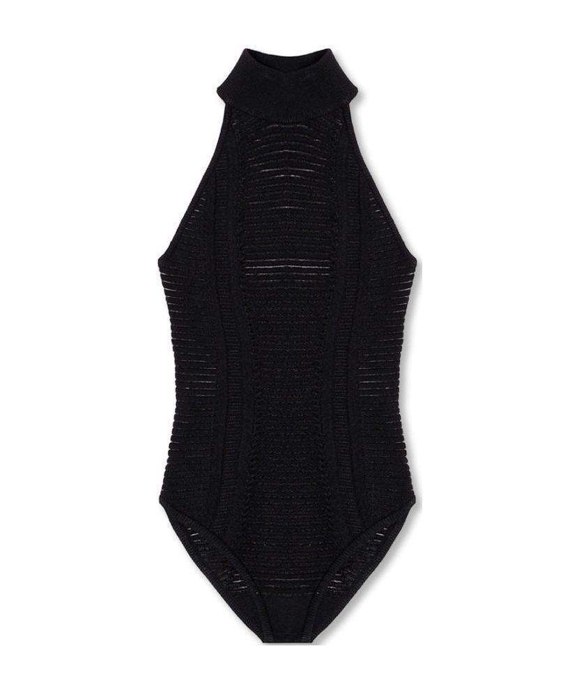 Balmain Sheer-panel Sleeveless Bodysuit In Black