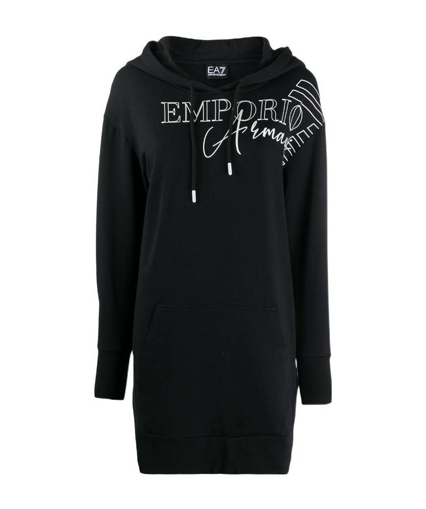 EMPORIO ARMANI LOGO-PRINT HOODED LONGLINE SWEATSHIRT