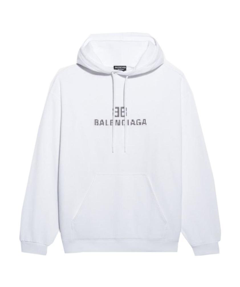 Balenciaga Pixel Logo-print Drawstring Hoodie In White