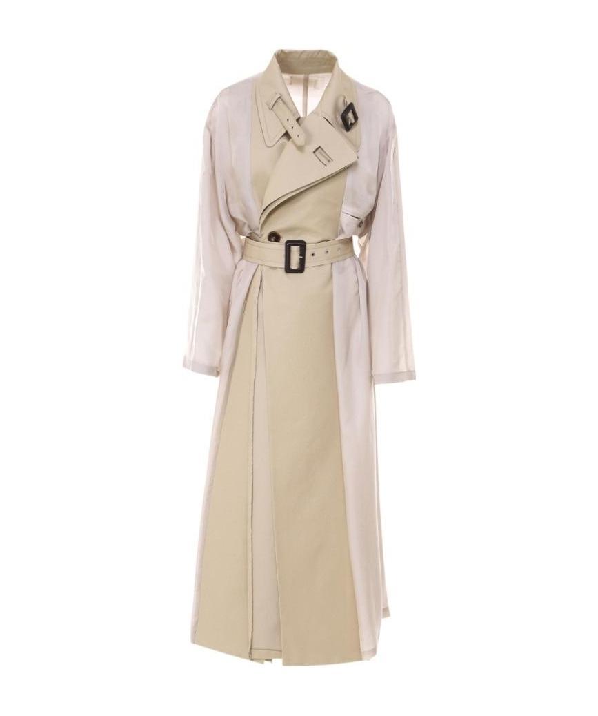 Maison Margiela Doppelreihiger Trenchcoat Aus Baumwoll-gabardine Mit Charmeuse-einsatz In Nude