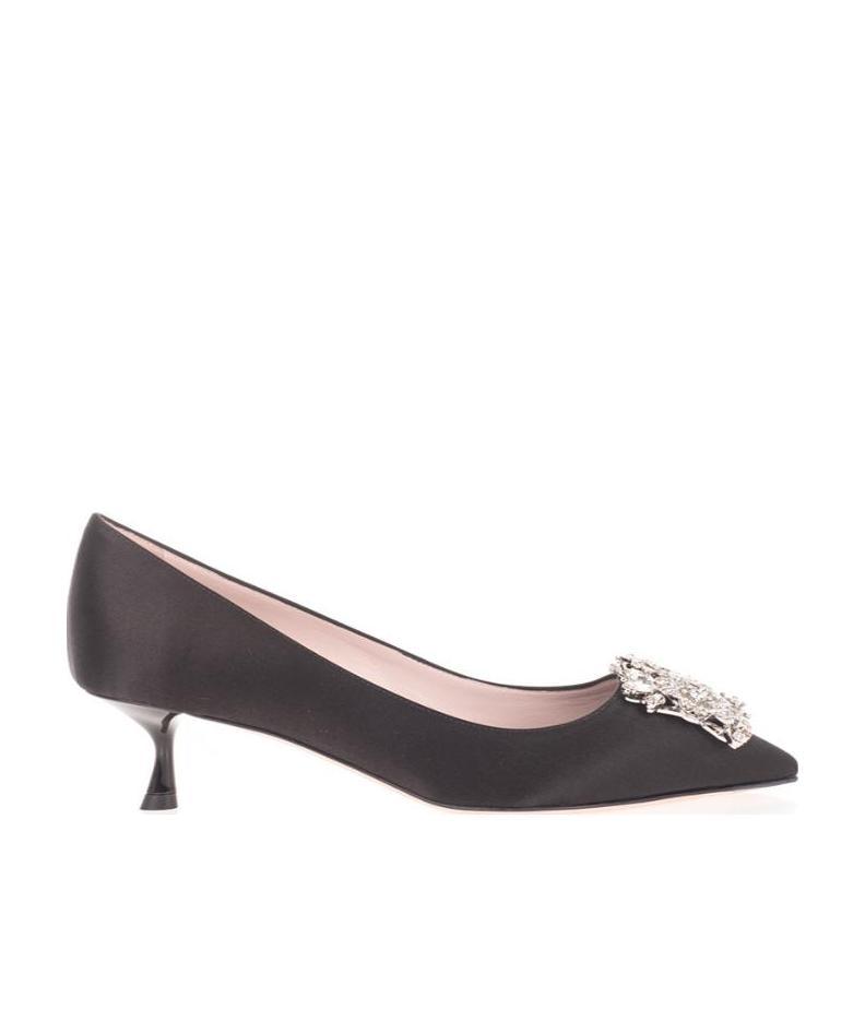 ROGER VIVIER DIAMOND BUTTON SILK SATIN HIGH HEELS