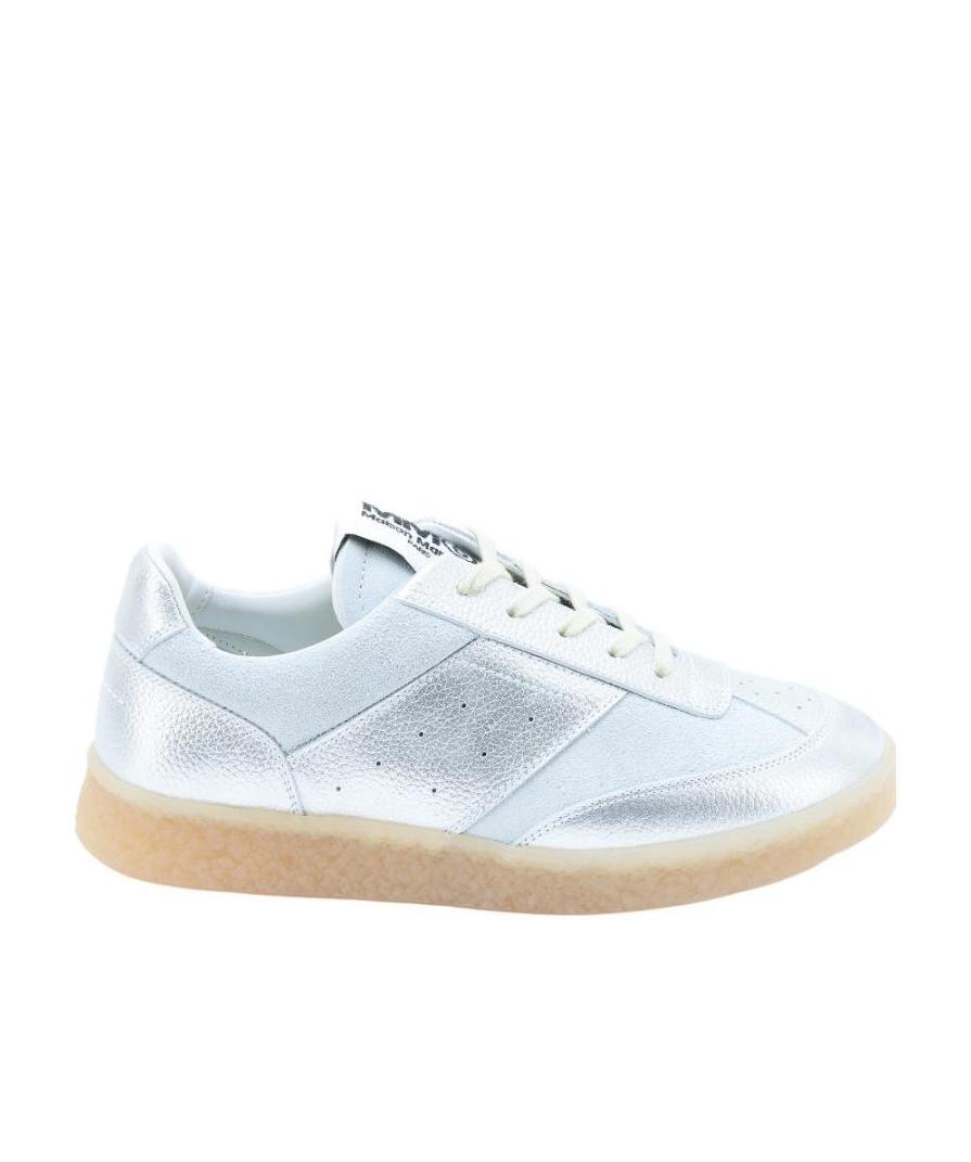 Shop Mm6 Maison Margiela 6 Court Lamé Sneakers In White