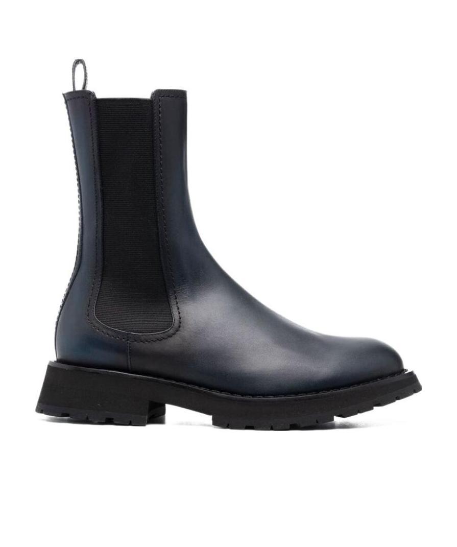 Alexander Mcqueen Man Knee Boots Midnight Blue Size 12 Soft Leather In Blue