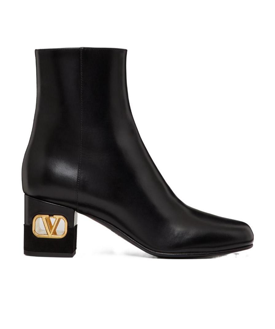Shop Valentino Vlogo Heel Ankle Boots In Black