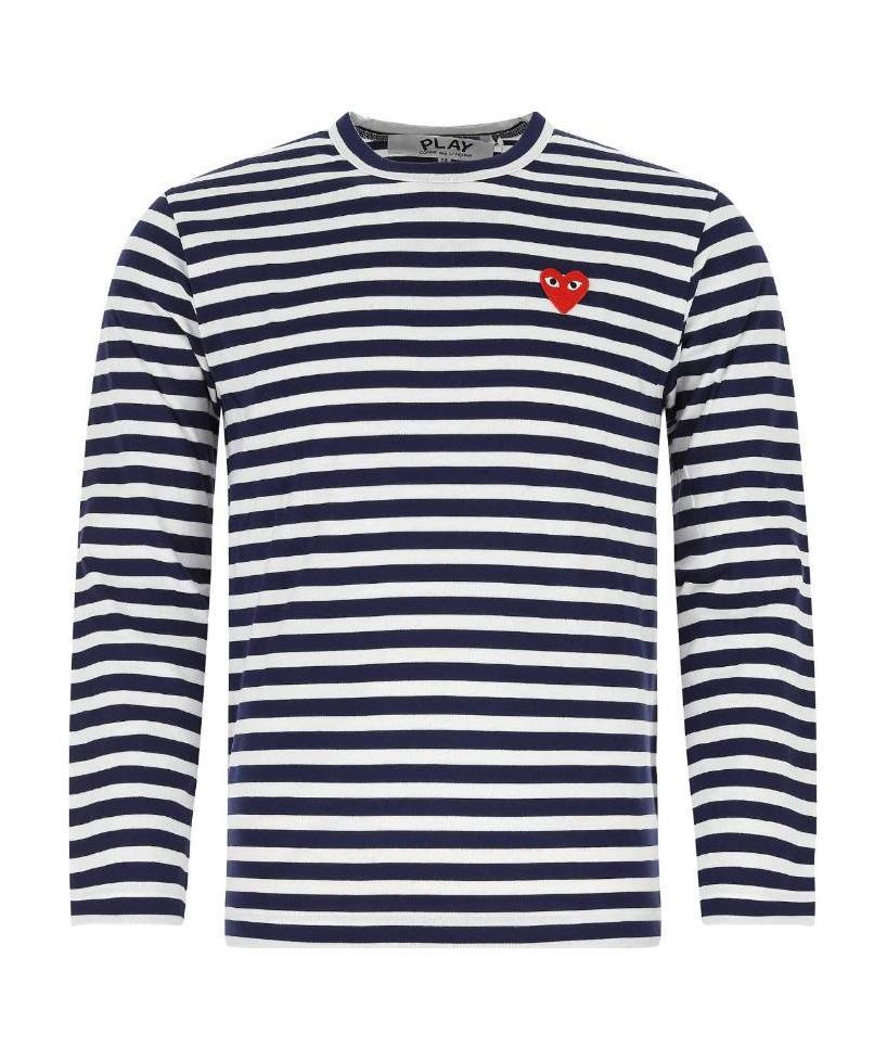 Comme Des Garçons Play Heart-patch Striped Cotton T-shirt In White