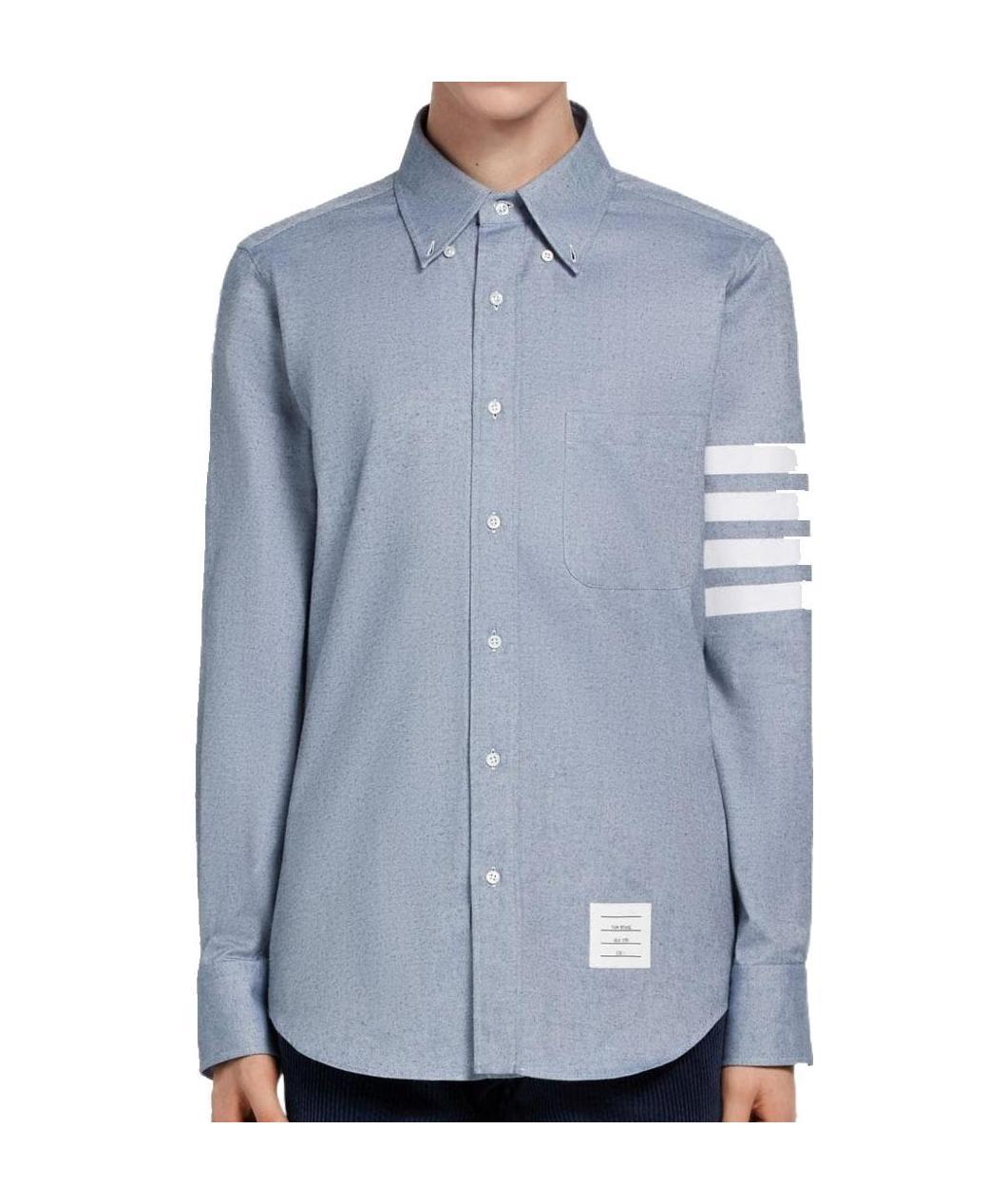 Thom Browne Flannel 4-bar Straight Fit Shirt Man Polo Shirt Multicolored Size L Cotton In Blue