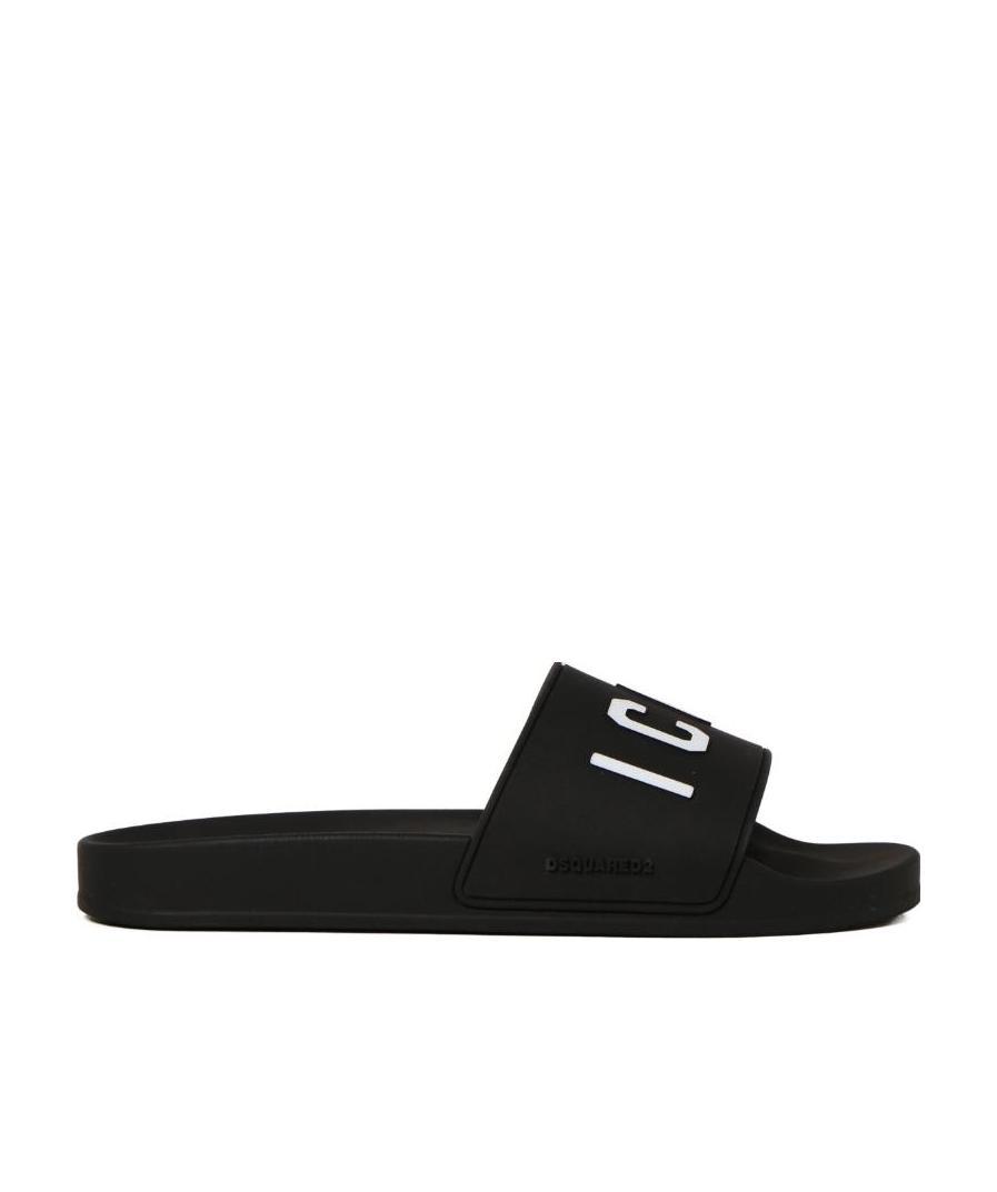 Dsquared2 Logo-print Open-toe Slides In Black