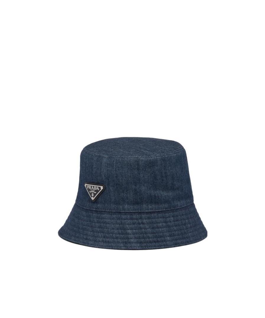 Prada Logo Patch Denim Bucket Hat In Blue