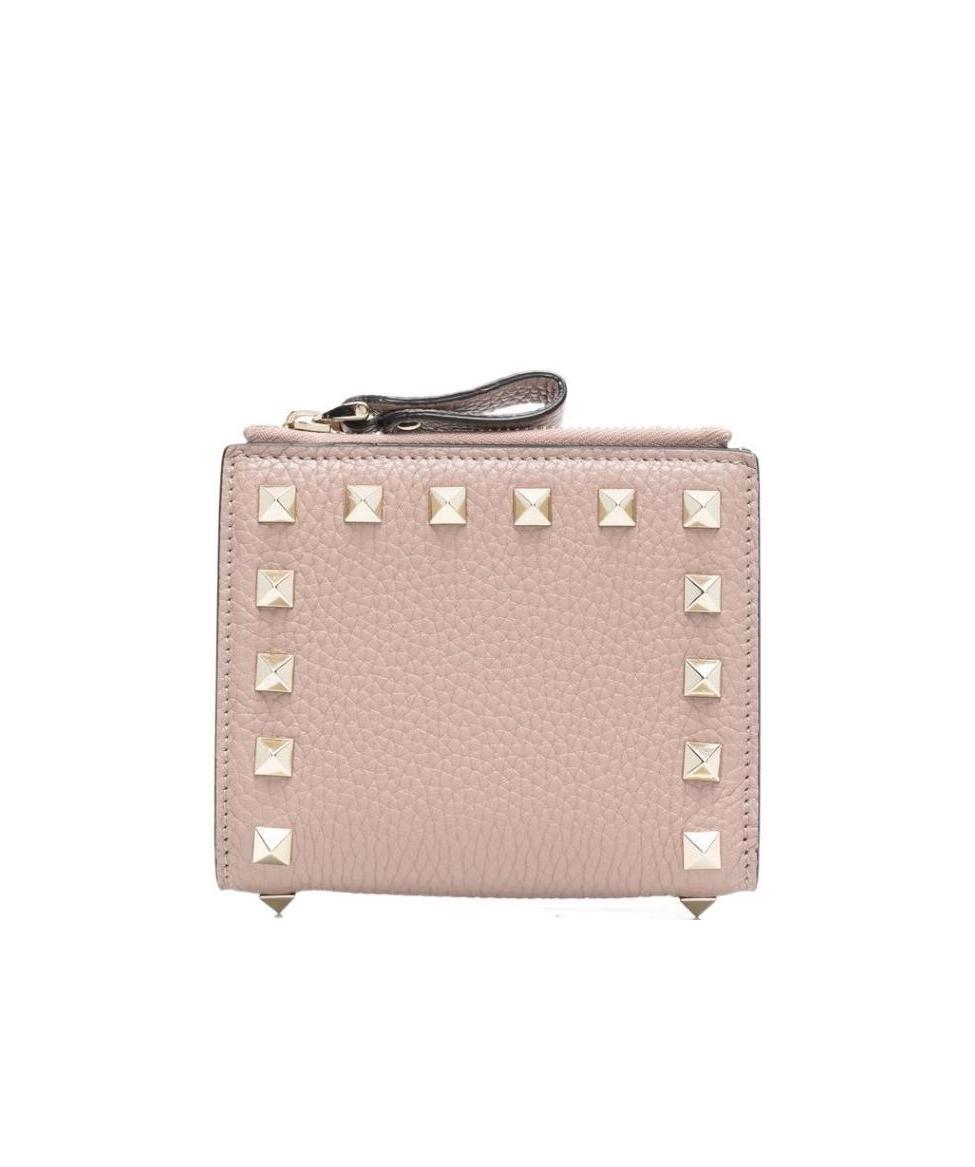 Valentino Rockstud Bi-fold Wallet In Nude