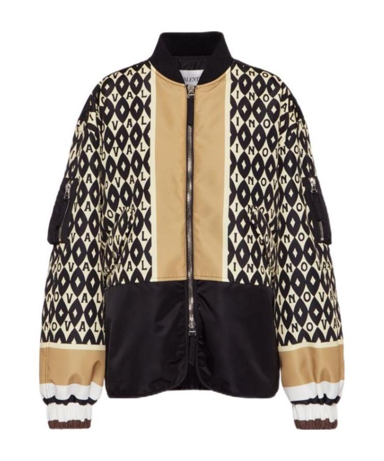 Valentino Panelled Logo Bomber Jacket In Black