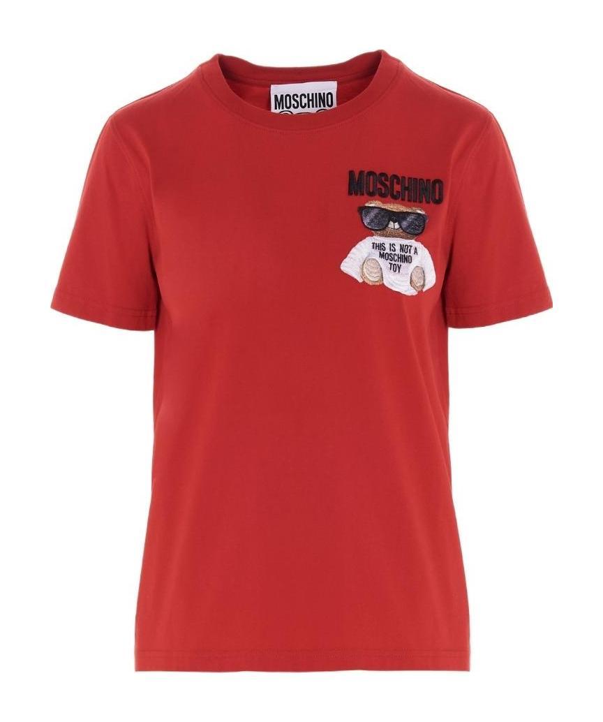 Moschino Embroidered Teddy Bear T-shirt In Red