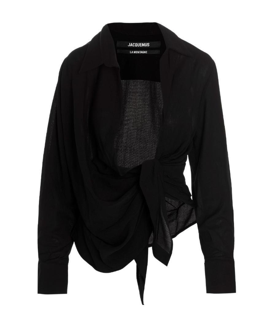 Jacquemus Les Sculptures Relaxed Bahia Shirt With Bow In Black