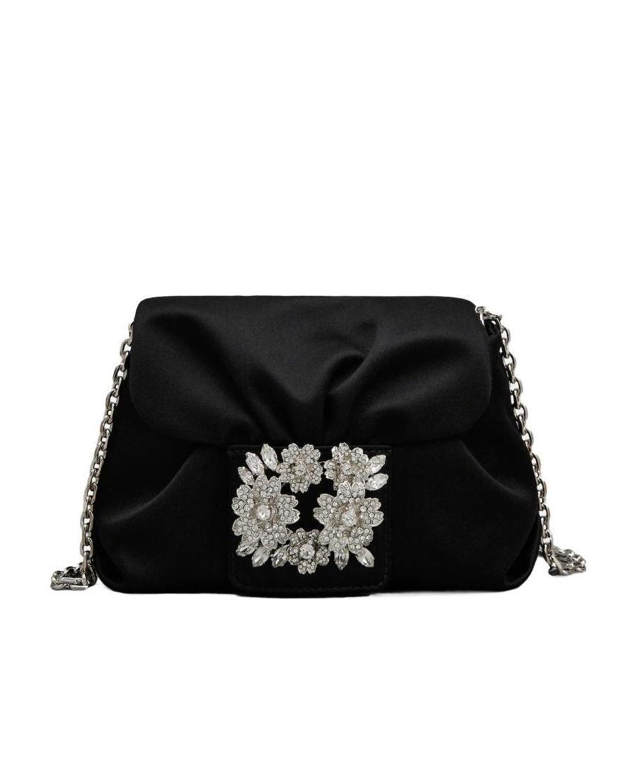Roger Vivier Embellished Foldover Top Crossbody Bag In Black