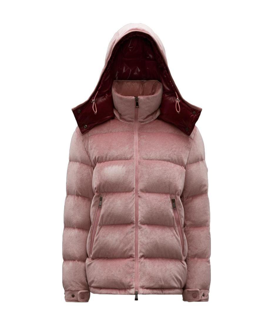Moncler Holostee Velvet Puffer Jacket In Pink