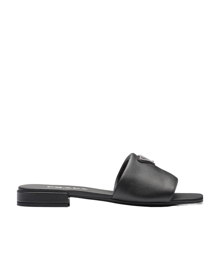 Prada Logo Flat Sandals In Black