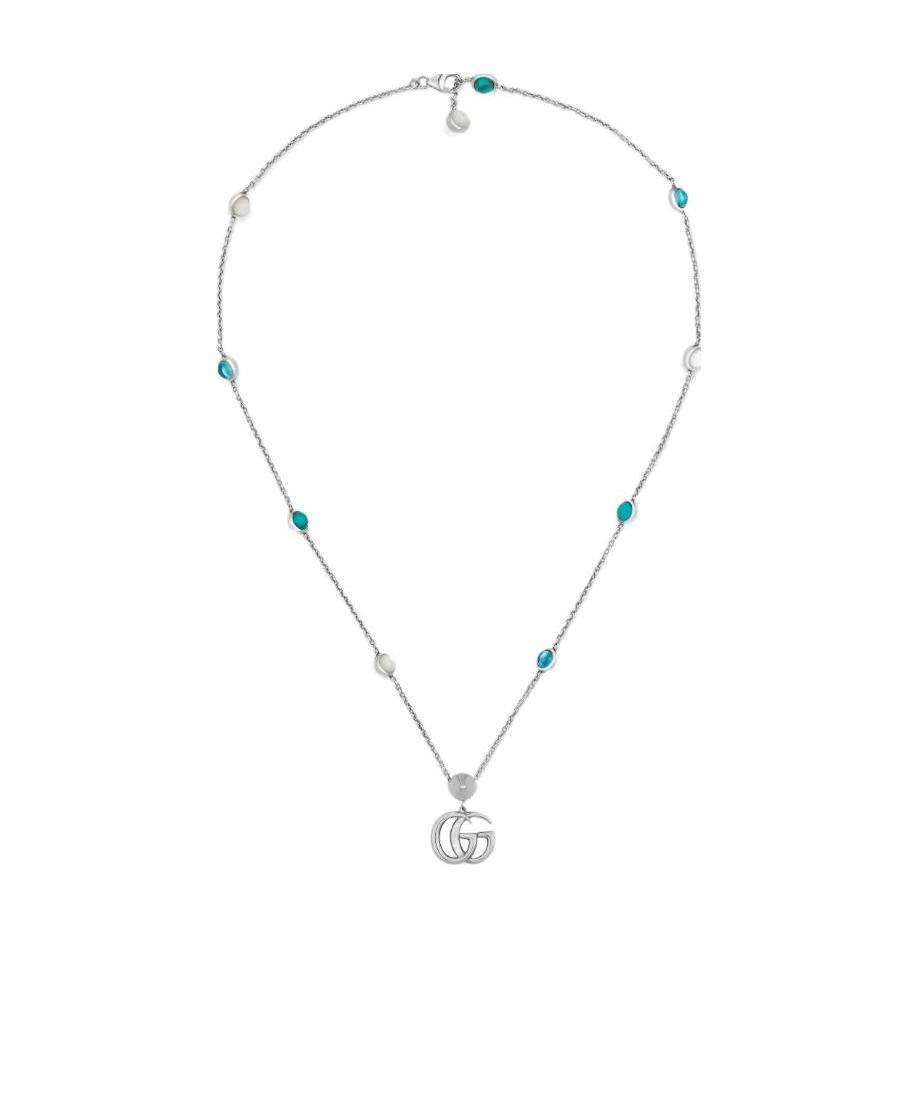 Gucci Silver Pendant Double G Necklace In Blue