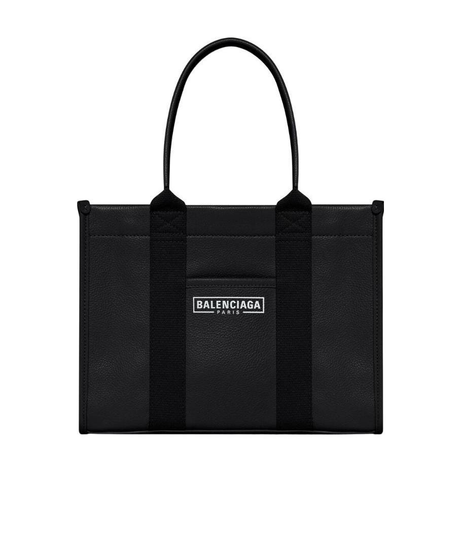 Balenciaga Neo Navy Small Leather-trimmed Printed Organic Cotton-canvas Tote In Black