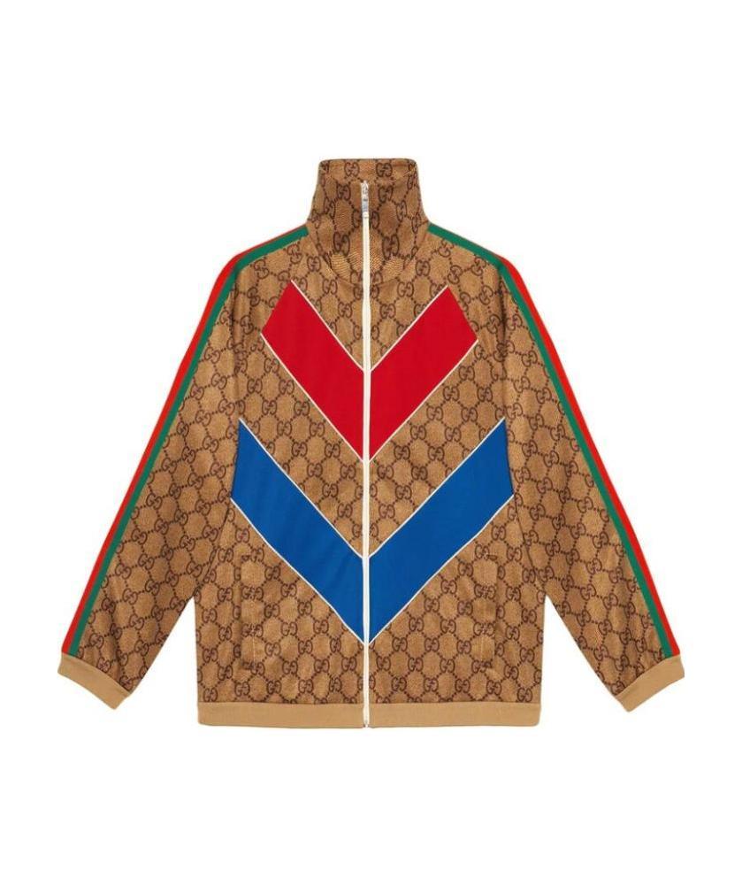 Gucci Gg Technical Jersey Jacket In Brown