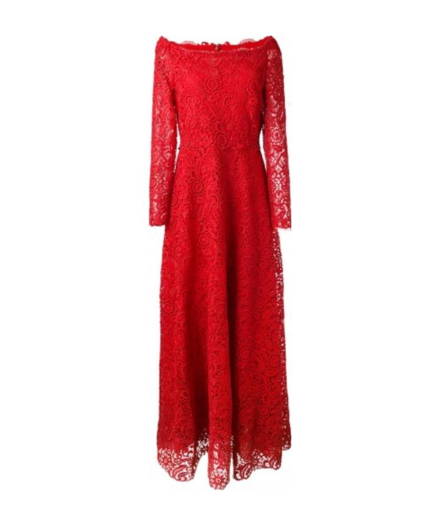 Valentino Floral Lace Detail Dresswide In Red